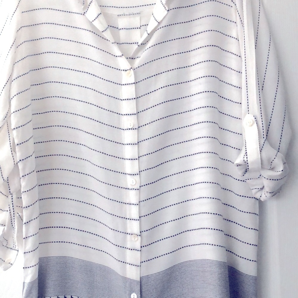 Blue island  Blouse button down, roll-up sleeves. Great summer top, cruise wear.